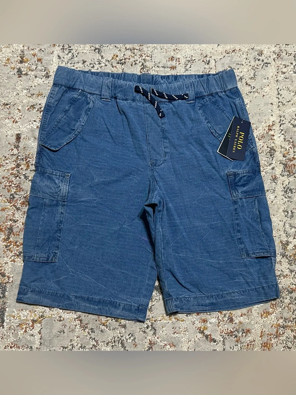 Polo Ralph Lauren red pony Drawstring Denim Cargo Shorts boys size 18